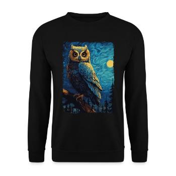 Owl Starry Night - Unisex Sweatshirt - black - Front - Alina (178cm) & Michal (187cm)