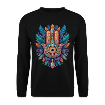 Spirituel Hamsa main plumes Design esthétique - Sweat-shirt Unisexe - noir - Devant - Alina (178cm) & Michal (187cm)