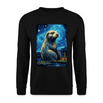 Otter Starry Night - Unisex Pullover - Schwarz - Vorne - Alina (178cm) & Michal (187cm)