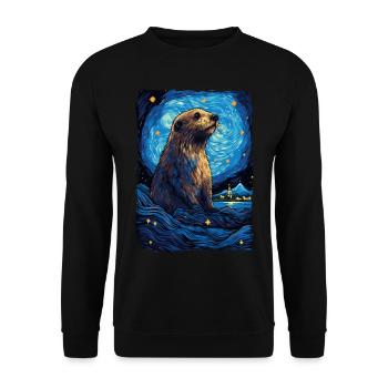 Otter Starry Night - Unisex Pullover - Schwarz - Vorne - Alina (178cm) & Michal (187cm)