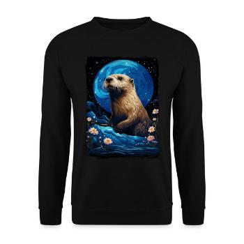 Otter Starry Night - Unisex Pullover - Schwarz - Vorne - Alina (178cm) & Michal (187cm)