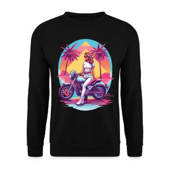 Rétro Synthwave Biker Moto Design - Sweat-shirt Unisexe - noir - Devant - Alina (178cm) & Michal (187cm)