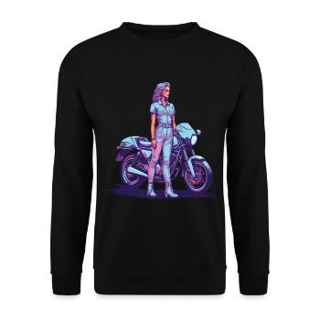 80er Retro Motorrad Biker Vintage Design - Unisex Pullover - Schwarz - Vorne - Alina (178cm) & Michal (187cm)