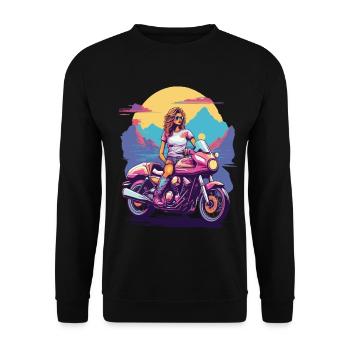 Retro Motorcycle Girl Biker Aesthetics Design - Unisex Sweatshirt - black - Front - Alina (178cm) & Michal (187cm)