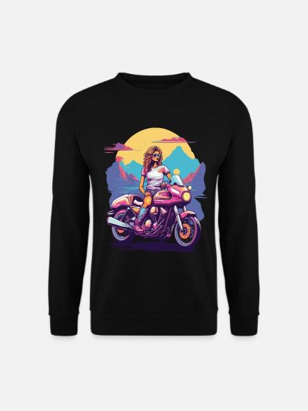 Retro Motorrad Girl Biker Ästhetik Design - Unisex Pullover - Schwarz