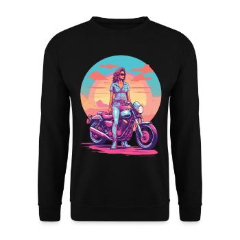 Style de motard moto rétro Vaporwave - Sweat-shirt Unisexe - noir - Devant - Alina (178cm) & Michal (187cm)