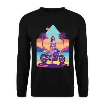 Vintage Motorrad Vaporwave Streetwear - Unisex Pullover - Schwarz - Vorne - Alina (178cm) & Michal (187cm)