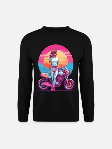 Retro Synthwave Motorrad Biker Girl Style - Unisex Pullover - Schwarz
