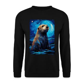 Otter Starry Night - Unisex Pullover - Schwarz - Vorne - Alina (178cm) & Michal (187cm)