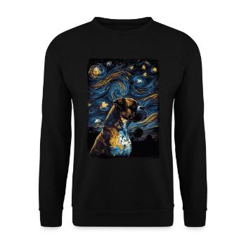 Boxerhund Starry Night - Unisex Pullover - Schwarz - Vorne - Alina (178cm) & Michal (187cm)
