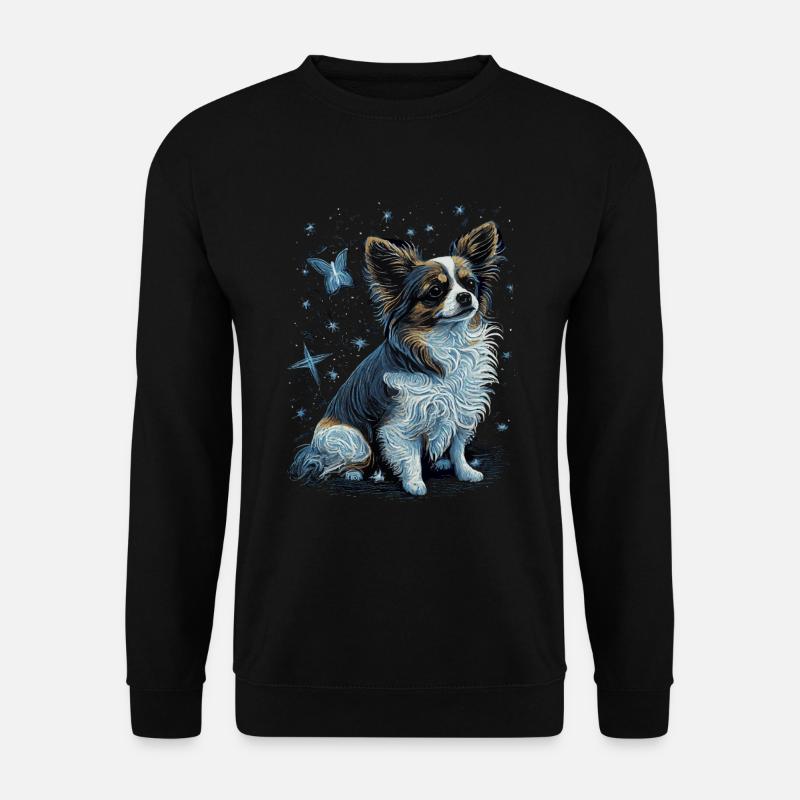 Papillon Dog Starry Night - Unisex Sweatshirt - black