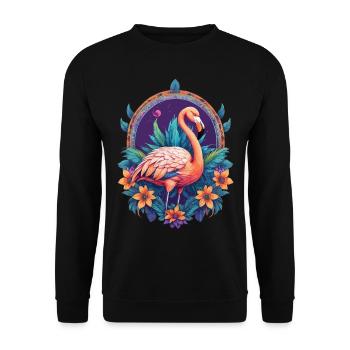 Flamingo Spirituelles Mandala Design - Unisex Pullover - Schwarz - Vorne - Alina (178cm) & Michal (187cm)