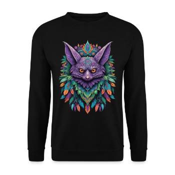 Fledermaus Traumfänger Mandala Design - Unisex Pullover - Schwarz - Vorne - Alina (178cm) & Michal (187cm)