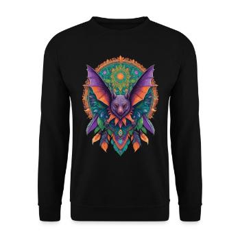 Flughund Mandala Traumfänger Design - Unisex Pullover - Schwarz - Vorne - Alina (178cm) & Michal (187cm)