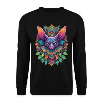 Fledermaus Mandala Traumfänger Design - Unisex Pullover - Schwarz - Vorne - Alina (178cm) & Michal (187cm)