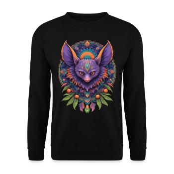 Fledermaus Spirituelles Mandala Design - Unisex Pullover - Schwarz - Vorne - Alina (178cm) & Michal (187cm)