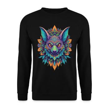 Flughund Mandala Design In Einzigartigem Stil - Unisex Pullover - Schwarz - Vorne - Alina (178cm) & Michal (187cm)