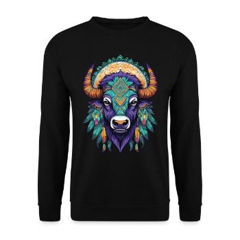 Bison Bull Dream Catcher Mandala Design - Unisex Sweatshirt - black - Front - Alina (178cm) & Michal (187cm)