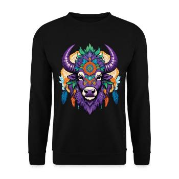 Stier Mandala Traumfänger Aesthetic Design - Unisex Pullover - Schwarz - Vorne - Alina (178cm) & Michal (187cm)