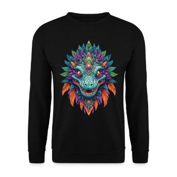Alligator Traumfänger Mandala Design - Unisex Pullover - Schwarz - Vorne - Alina (178cm) & Michal (187cm)