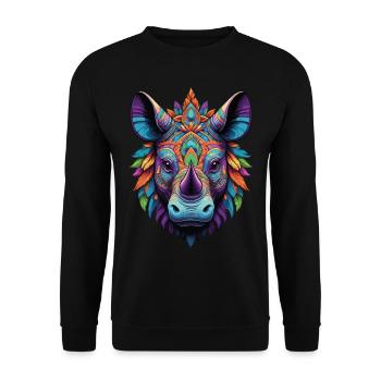 Nashorn Spirituelles Mandala Design - Unisex Pullover - Schwarz - Vorne - Alina (178cm) & Michal (187cm)