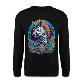 Zebra Spirituelles Traumfänger Mandala Design - Unisex Pullover - Schwarz - Vorne - Alina (178cm) & Michal (187cm)