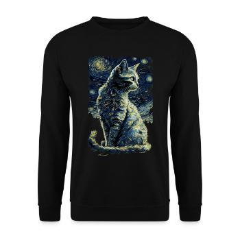Cat Starry Night - Unisex Sweatshirt - black - Front - Alina (178cm) & Michal (187cm)