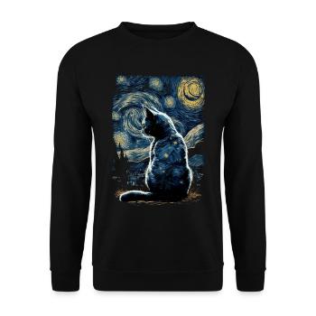 Cat Starry Night - Unisex Sweatshirt - black - Front - Alina (178cm) & Michal (187cm)