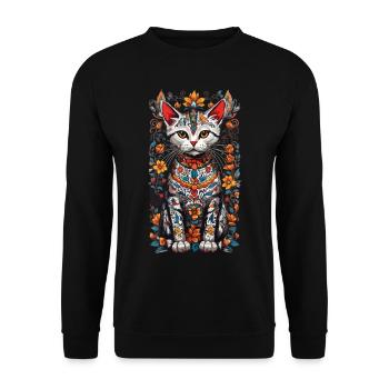 Mexikanische Blumen Katze Hauskatzen Besitzer - Unisex Pullover - Schwarz - Vorne - Alina (178cm) & Michal (187cm)