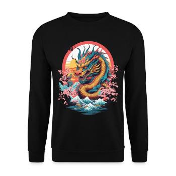 Japanese Dragon Design Aesthetic Streetwear - Unisex Sweatshirt - black - Front - Alina (178cm) & Michal (187cm)
