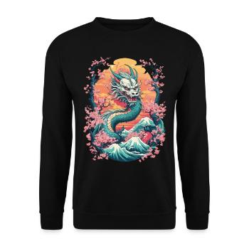 Japanese Dragon Cherry Blossom Aesthetic Design - Unisex Sweatshirt - black - Front - Alina (178cm) & Michal (187cm)