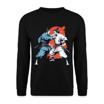 Samurai Bild Retro Samurai Ukiyo-E Vintage Design - Unisex Pullover - Schwarz - Vorne - Alina (178cm) & Michal (187cm)