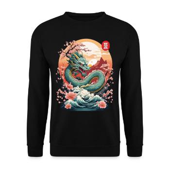 Japanischer Drache Tattoo Aesthetic Streetwear - Unisex Pullover - Schwarz - Vorne - Alina (178cm) & Michal (187cm)