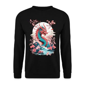 Japanese Dragon Aesthetic Streetwear Design - Unisex Sweatshirt - black - Front - Alina (178cm) & Michal (187cm)