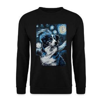 Australischer Hirte Starry Night - Unisex Pullover - Schwarz - Vorne - Alina (178cm) & Michal (187cm)