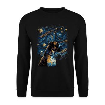 Boxerhund Starry Night - Unisex Pullover - Schwarz - Vorne - Alina (178cm) & Michal (187cm)