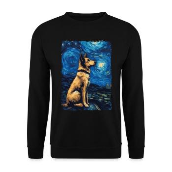 Schäferhund Starry Night - Unisex Pullover - Schwarz - Vorne - Alina (178cm) & Michal (187cm)