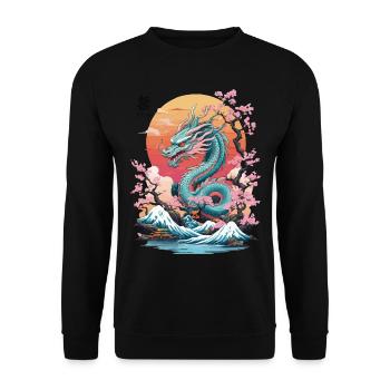 Japanese Dragon Tattoo Aesthetic Streetwear - Unisex Sweatshirt - black - Front - Alina (178cm) & Michal (187cm)