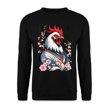 Samurai Bild Retro Design Hahn Kampfkunst - Unisex Pullover - Schwarz - Vorne - Alina (178cm) & Michal (187cm)