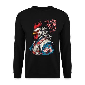 Samurai Hahn im Ukiyo-e Stil Retro Design - Unisex Pullover - Schwarz - Vorne - Alina (178cm) & Michal (187cm)