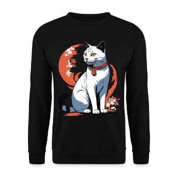 Asiatische Katze Kanji Zeichen Katzen Dame - Unisex Pullover - Schwarz - Vorne - Alina (178cm) & Michal (187cm)