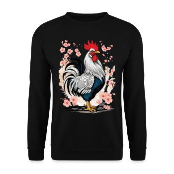 Asiatische Hahn Ästhetik Für Hühnerliebhaber - Unisex Pullover - Schwarz - Vorne - Alina (178cm) & Michal (187cm)