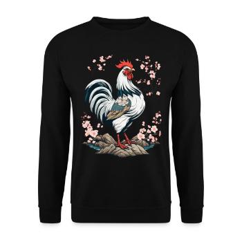 Japanese Rooster Cherry Blossoms Aesthetic Design - Unisex Sweatshirt - black - Front - Alina (178cm) & Michal (187cm)