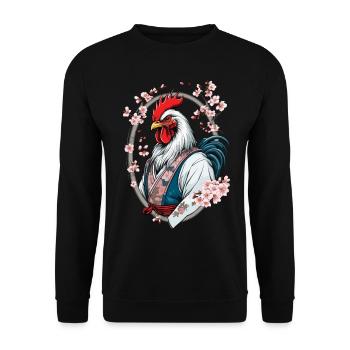 Samurai Bild Hahn Vintage Kampfkunst Ästhetik - Unisex Pullover - Schwarz - Vorne - Alina (178cm) & Michal (187cm)