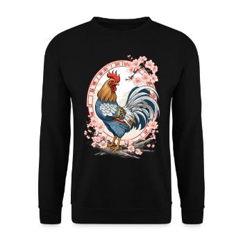 Asiatische Hahn Mit Kirschblüten Ästhetisches - Unisex Pullover - Schwarz - Vorne - Alina (178cm) & Michal (187cm)