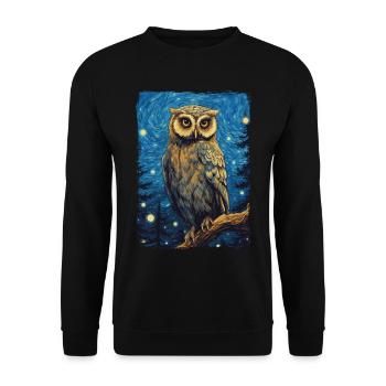 Owl Starry Night - Unisex Sweatshirt - black - Front - Alina (178cm) & Michal (187cm)
