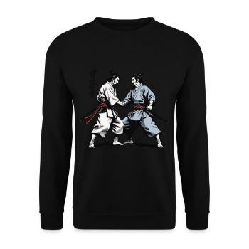 Samouraï Photo Ukiyo-E Rétro Vintage Streetwear - Sweat-shirt Unisexe - noir - Devant - Alina (178cm) & Michal (187cm)