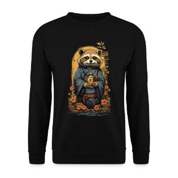 Cute Raccoon Dog Japanese Sake Vintage Art - Unisex Sweatshirt - black - Front - Alina (178cm) & Michal (187cm)