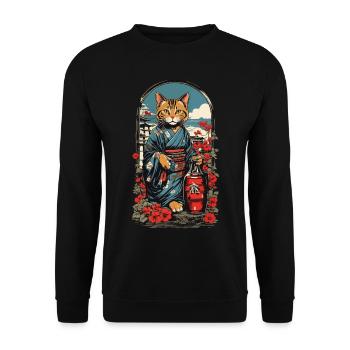 Chat saké japonais Vintage Art - Sweat-shirt Unisexe - noir - Devant - Alina (178cm) & Michal (187cm)