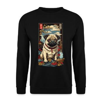 Pug Dog in Vintage Japan Sake Art - Unisex Sweatshirt - black - Front - Alina (178cm) & Michal (187cm)